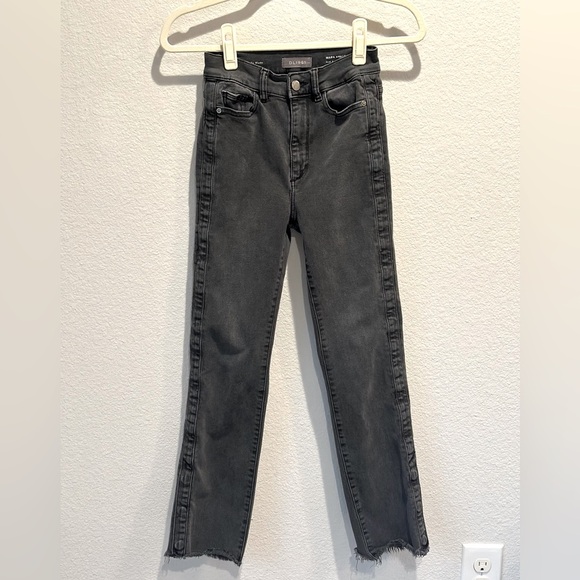 DL1961 Mara Ankle High Rise Straight Snap Button Bottom Black Denim Jeans- 24 - Picture 1 of 8